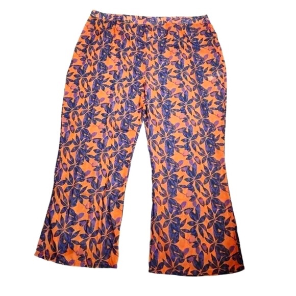 1109 NWT PrettyLittleThing Colorful Orange Print Beach Flares - Size 16 - Picture 1 of 12